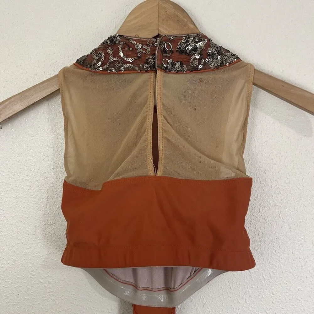 Tenth House Dance Costume One Piece Orange Sequined Girls Large